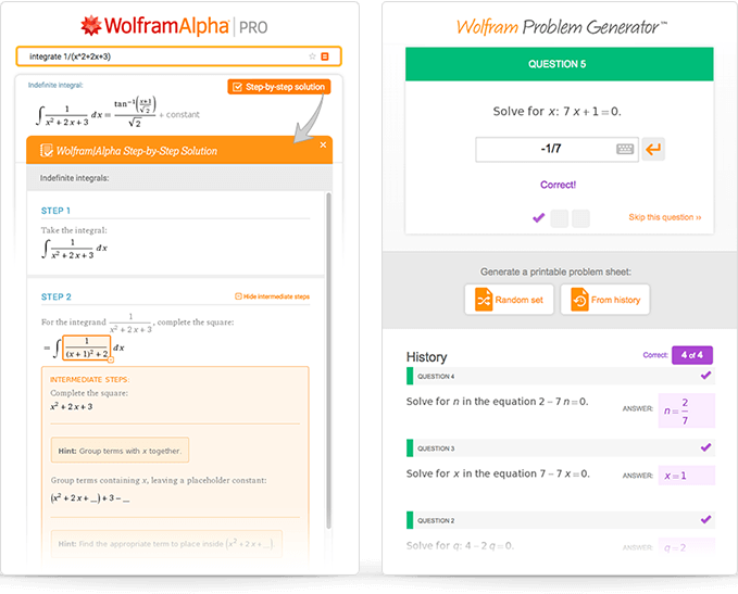 Use different learning tools in Wolfram|Alpha results{ARROW}